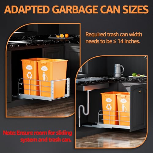 RUNMI Double Pull Out Trash Can Under Cabinet, 130LB Heavy Duty Soft Close by RUNMI - Used condition - Image 8