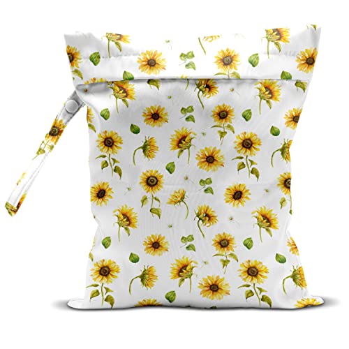 Image of zcyxuuw Wet Bag, Wet Dry Bag, Wet Bag for Swimsuit, Travel, Beach, Pool, Diapers, Dirty Yoga Gym Clothes, Makeup Bag, Waterproof Reusable Sunflower Decor Sunflower Print