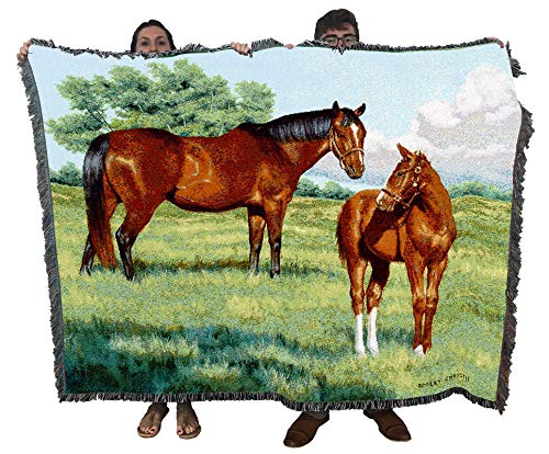 Pure Country Weavers My Pride Mare and Foal by Bob Christie - Equestrian Gift for Horse Lovers - Tapestry Throw Woven from Cotton - Made in the USA (72x54)