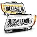 AmeriLite for 2011-2013 Jeep Grand Cherokee WK2 C-Type LED Switchback Tube Chrome Square Projector Headlight Assembly Pair - Passenger and Driver Side