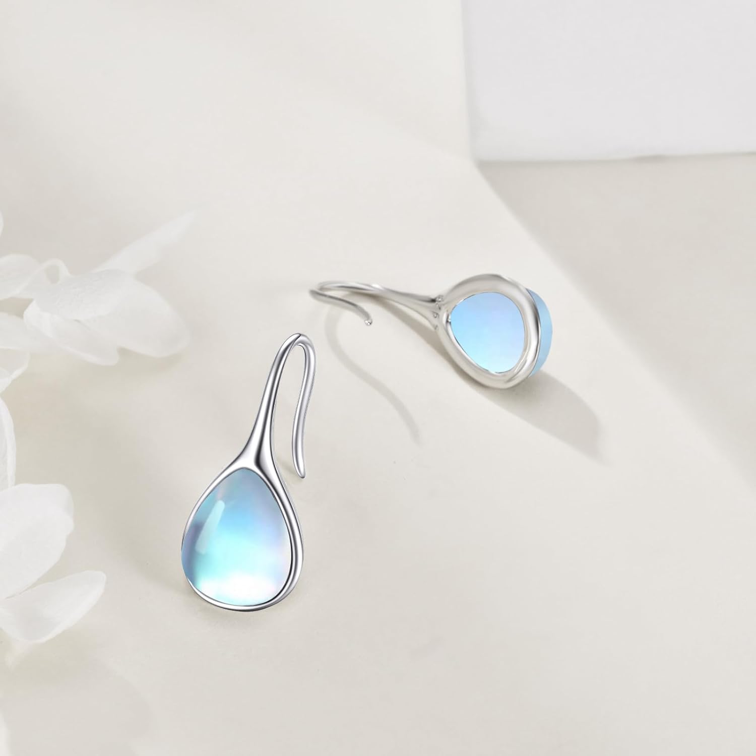 925 Sterling Silver Teardrop Earrings for Women Genuine Moonstone/Larimar/Lapis Lazuli/Turquoise/Black Onyx/Peridot Pull-Through Dangle Earrings Elegant Gift for Her Christmas Birthday - Image 4