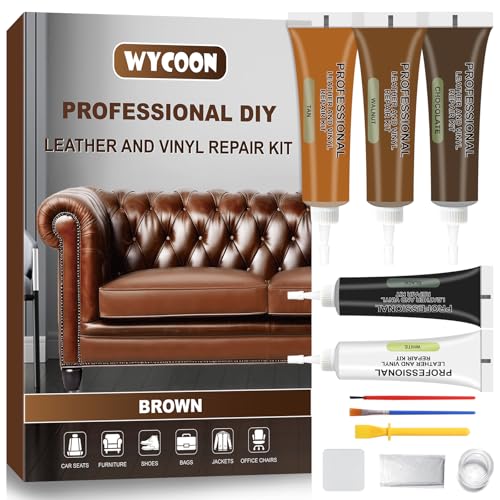 WYCOON Brown Leather Repair Kit for Furniture, Leather Couch Repair Kit for Car Interior, Sofa, Car Seats and Purse with Super Easy Instructions, Restores Faux, Artificial, Genuine Pleather