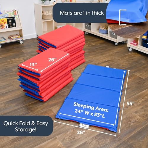 Image of Children's Factory Nap Mats, 1 inch Thick Toddler Sleeping Mats for Preschools and Daycares, Comfortable and Soft 4 Section Folding Nap Pad