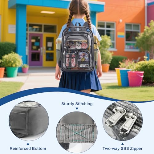 Image of Grey Clear Backpack Heavy Duty, Large Clear Bookbag for Boys Girls Adult, See Through Book Bag Transparent Backpacks with Multiple Pockets for School College Work Casual