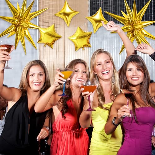 TONIFUL 22Inch 15Pcs Gold Large Explosion Star Mylar Balloons and 10Inch Four Pointed Star Balloons Set for Christmas New Year Birthday Wedding Bridal Shower Anniversary Photo Booth Supplies - Image 3
