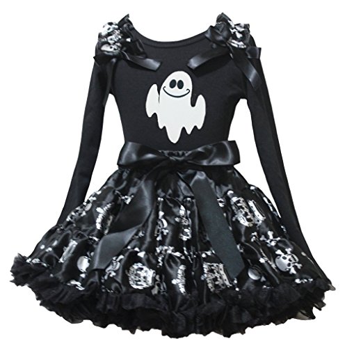 T-shirt Halloween blanc en coton avec jupe noire tête de mort pour enfant de 1 à 8 ans