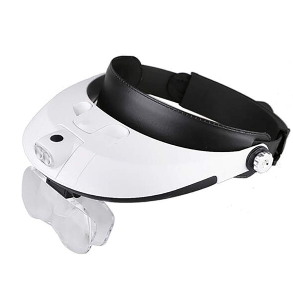 asdchZen Headband Magnifier With 2Led Light,Head-Mounted Handsfree Reading Magnifying Glasses,Jeweler,Watch Loupe 5 Replaceable Lenses A/A Life Fashionable