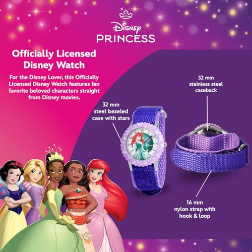 Disney Kids' W000866 "Ariel Time Teacher" Stainless Steel Watch with Purple Nylon Band3
