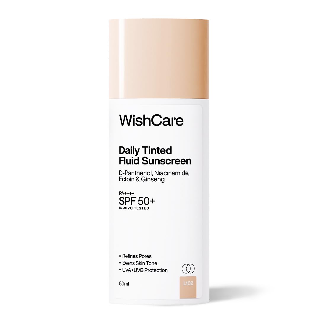 WishCare Daily Tinted Fluid Sunscreen SPF50 PA++++| L102| Broad Spectrum Protection for all skin types | In-Vivo Tested | D-Panthenol, Niacinamide, Ectoin & Ginseng | Evens & Protects | 50ml-image-20