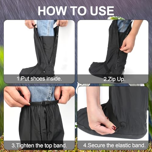 DMJJSD Schuhüberzieher Wasserdicht Regenüberschuhe Wasserdichte Überschuhe Regenschuhe Faltbare Regenstiefel-Schuhabdeckung mit Reißverschluss Rutschfest Reflektor Regenausrüstung für Männer Frauen XL