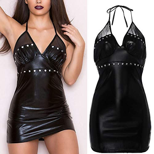 Meggsnle Sexy Dessous Minikleid BH Set Leather Lingerie Nachthemd Body Provocative Bikini Trikot Top Clubbing Offener… – Bild 3