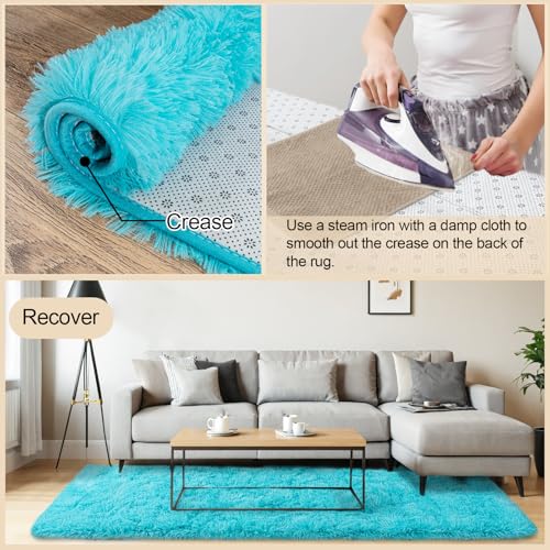 6x9 Rugs for Living Room, Large Fluffy Area Rugs for Bedroom, Soft Carpet Shag Kids Room Rug, Non-Slip Fuzzy Rugs Indoor (Turquoise Blue, 6ft x 9ft)