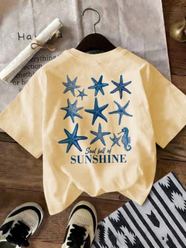 Image of RoseSeek Women's Graphic Letter Tee Crew Neck Trendy Summer Vintage T Shirt | Drop Shoulder, Short Sleeve Car Print Top, Graphic Tees for Women, Y2k Vintage Tshirts
