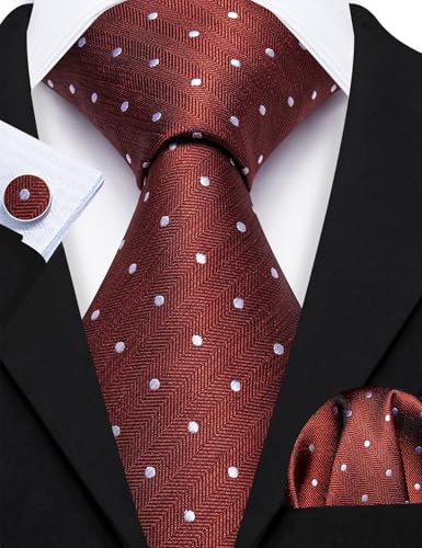 Image of Barry.Wang Ties for Men Silk Tie Sets Polka Dot Woven Necktie Pocket Square Cufflinks Business Wedding