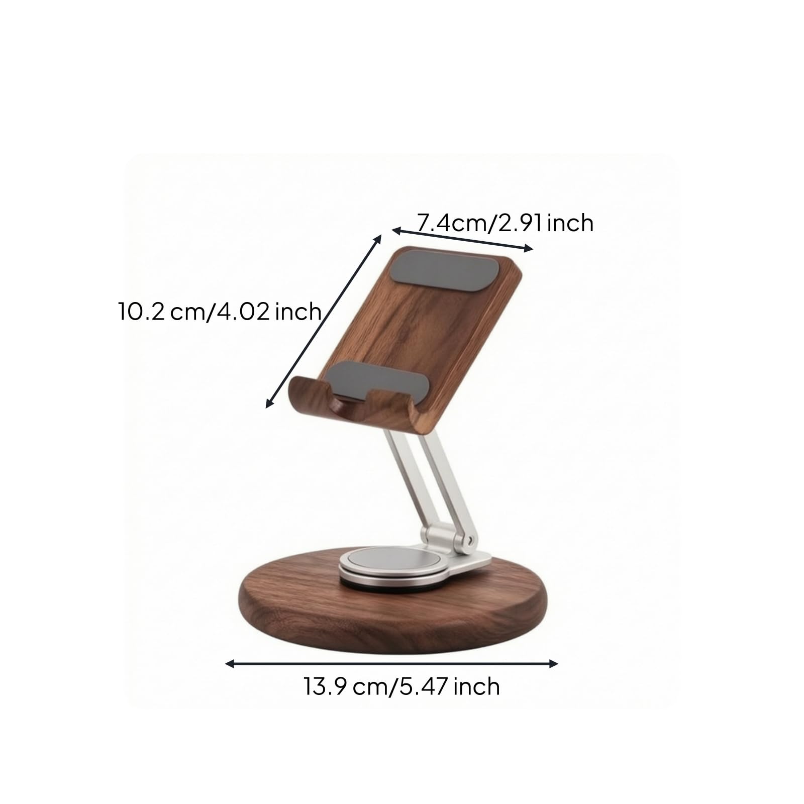 Supporto Tablet Regolabile Supporto Telefono da Tavolo Base Legno Pannello Legno Asta Alluminio Snodabile 360 Gradi Altezza Estensibile Protezione, style to 1