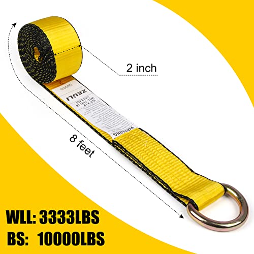 Zeuli 2” X 8’ 8-Pack Lasso Strap With D Ring Auto Tie Down For Wheel Lift, Trailer, Tow Truck #TOP1