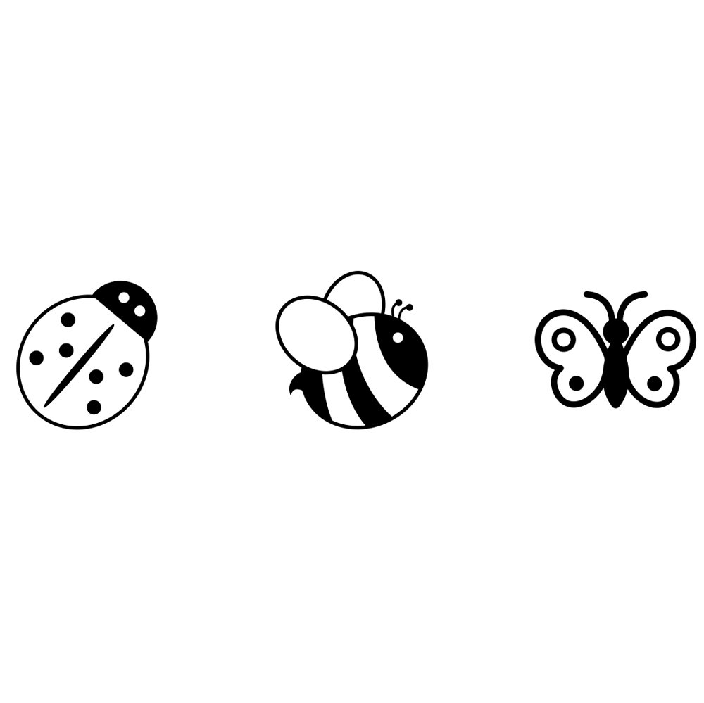 Sello de madera con diseño de mariquita, abeja y mariposa, juego de 3