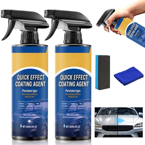 Quick Effect Car Coating Spray, 2PCS Car Coating Spray, Quickly Coat Car Wax, Oil Film Emulsion Glass Cleaner with Sponge and Cloth