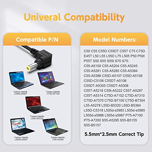 90W Laptop Charger For Toshiba Satellite C655 C655D C675 C850 C855 C855D C875 C50 C55 C55D C55Dt C55T C75 C75D L50 L55 L55D L75 L305 ; Pa3714U-1Aca Pa5035U-1Aca Pa3917U-1Aca Power Cord #TOP5
