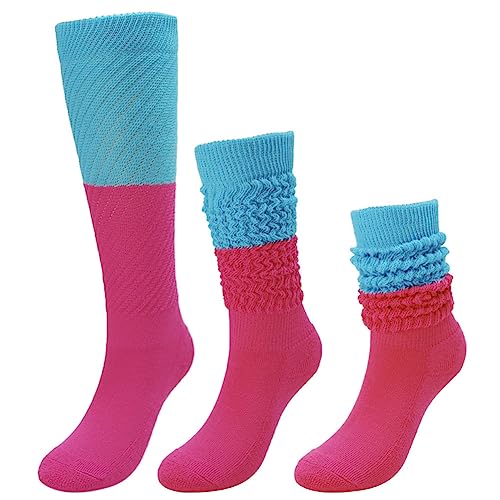 Image of 2 Pairs 80s Neon Women's Slouch Socks Extra Long Knit Scrunch Socks Heavy Thick Scrunchie Socks Size 9 to 11