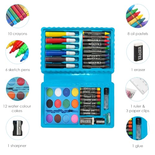 Image of KARP Children Deluxe Art Drawing Set for Kids| Drawing & Coloring Set with Crayons, Oil Pastels, Colour Pencils, Watercolors, Sketch Pens, Brushes & Carry Case (42 Pcs Astronaut Print Art Set)