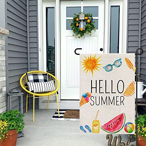 Hello Summer Garden Flag 12X18 Inch Double Sided Burlap, Beach Sign Yard Outdoor Decor Small Flags Df281 #TOP4