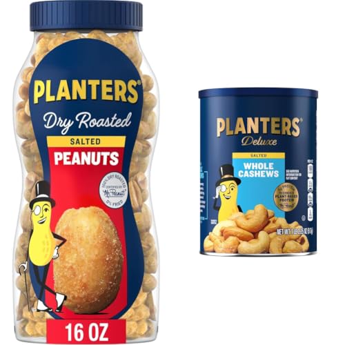 PLANTERS Salted Peanuts 16 Oz & Deluxe Salted Whole Cashews 18.25 Oz Bundle - Party Snacks with Plant Based Protein (2 Ct) image 2