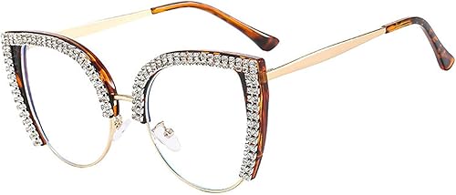 Miniatura 10 de willochra Lindas gafas de ojo de gato con diamantes de imitación brillantes, divertidos lentes de bloqueo de luz azul para mujeres y niñas