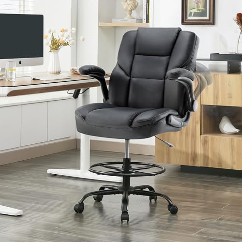 Drafting Chair 500Lbs, Tall Office Chair for Standing Desk, High PU Leather Executive Office Chair...