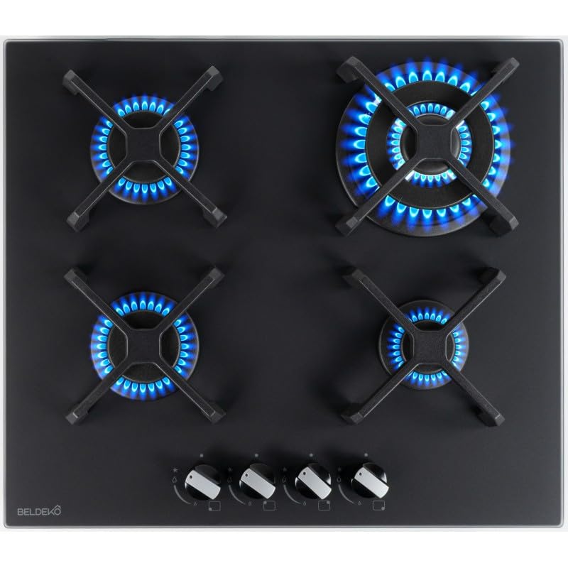 BELDEKO Plaque Gaz 4 Feux 8000W Noir Mat Grilles Fonte - Marque Française