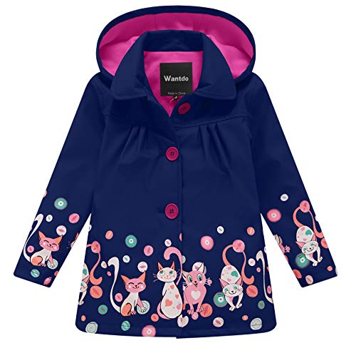 Wantdo Girl's and Boy's Soft Shell Raincoat Hooded Rain Jacket Waterproof Windbreaker(Navy, 6-7Y)