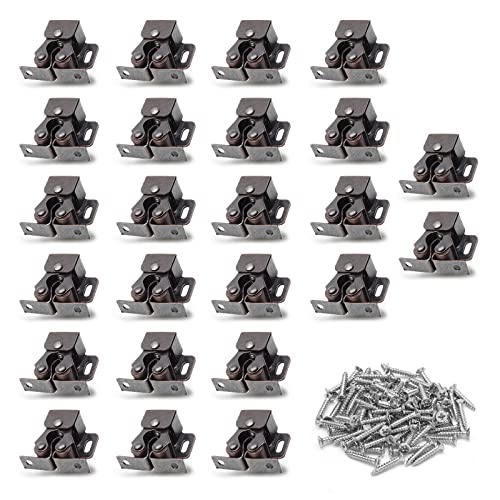 Luomorgo 24 Pack Double Roller Catch Cabinet Latches with Spear Strike for Cupboard Closet Door, Antique Bronze