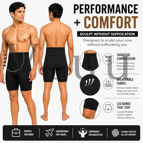 Image of Men's High Waist Tummy Control Shapewear Men's Compression Shapewear Trunk Comfortable Stretchy Body Shaper Tummy Tucker Breathable Support Underwear for Gym Office