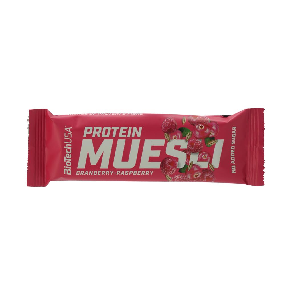 BioTechUSA BioTechUSA Protein Muesli, Barre de céréale ayant une teneur élevée en protéines, avec des vitamines, des minéraux, 28 * 30 g, Myrtille-Framboise