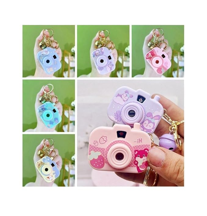 Image of Cute Cartoon Camera Keychain for Girls & Kids - Mini Key Ring with Bell - Fun Projection Keychain for Bags, Car, School, Home - Kawaii Gift Accessory for Birthday & Return Gifts(Multicolor)