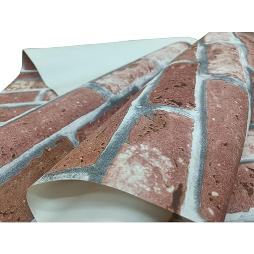 Image of Eurotex Brick Design Wallpaper for Covering Living Room, Bedroom Walls (PVC, 57sqft, Light Red)