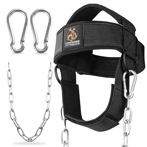 Image of DMoose Fitness Neck Harness for Weight Lifting - Soft Padded Head & Chin Strap with 30 inch Heavy Duty Steel Chain - Neck Exerciser, Trainer & Strengthener to Support Injury Recovery and Intense Workouts