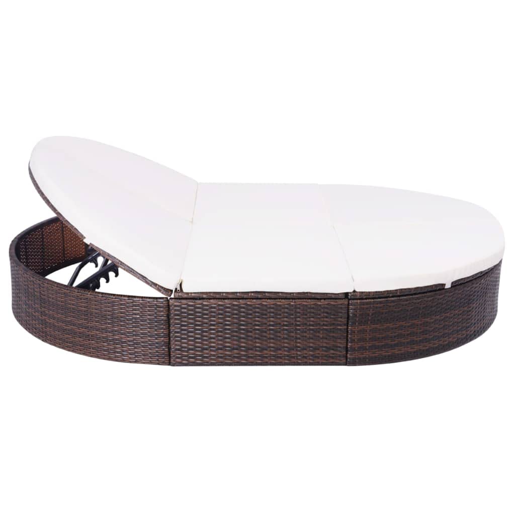 Lettino lounge per esterni, in polyrattan, marrone, con 6 cuscini, lettino da giardino e lettino prendisole, per terrazza, balcone, piscina, resistente alle intemperie, con lati regolabili in