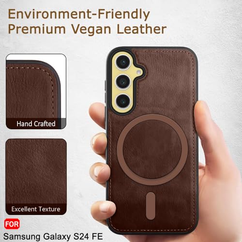Image of TheGiftKart Genuine Leather Finish Back Cover Case for Samsung Galaxy S24 FE 5G | Raised Edges for Camera & Screen Protection | Shockproof Stunning Minimalist Design Cover (MagSafe Compatible, Brown)