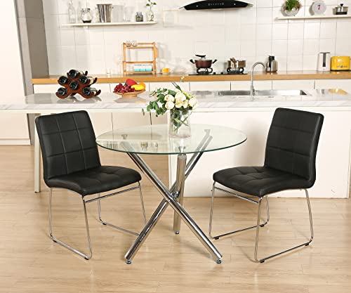 SICOTAS 3-delige ronde eettafel set, moderne keukentafel en stoelen voor 2 personen, eetkamertafel set met helder gehard… - Image 6