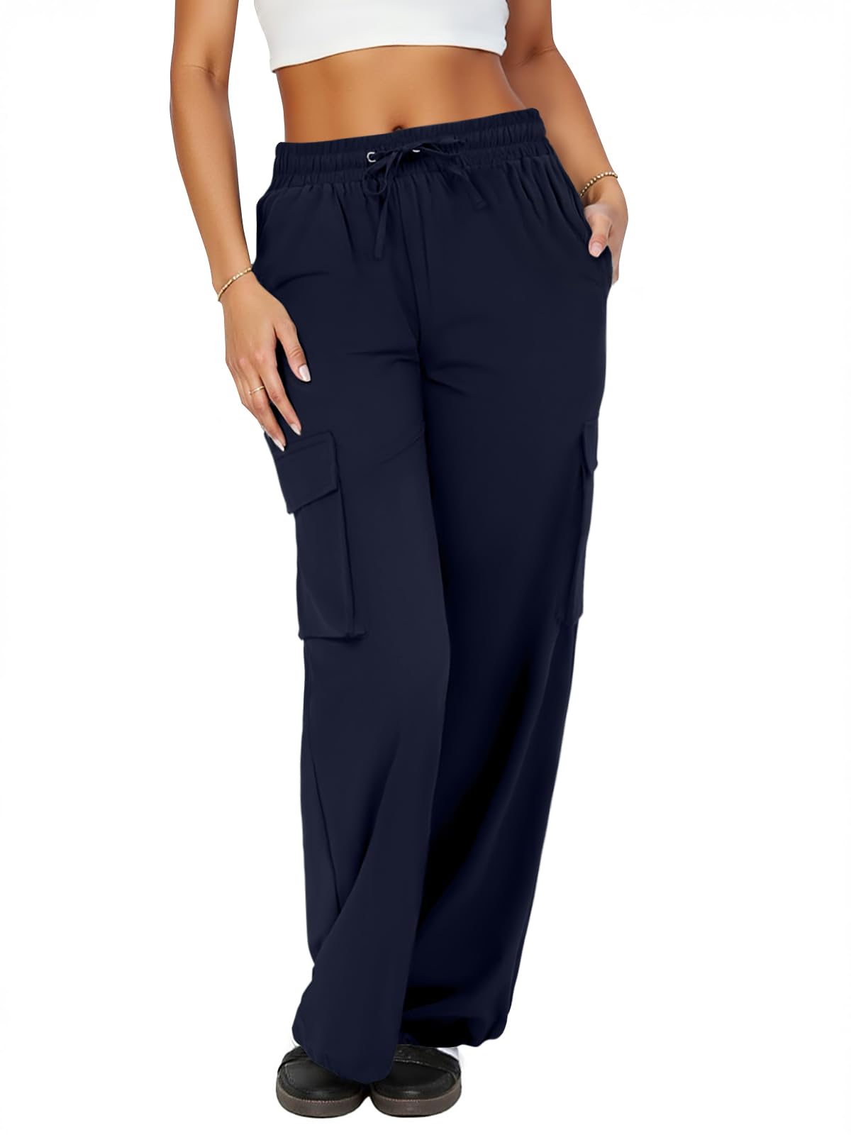 COPYLEAF Cargo Pants Women High Waisted Parachute Hiking Pants with 4 Pockets Lightweight Baggy Water Resistant Quick Dry — view 9