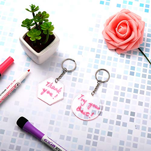 90 Pieces Acrylic Transparent Circle Blanks Set, 15 Pieces Transparent Acrylic Circle Discs,15 Pieces Hexagon Discs with Circle Key Chains and Keyrings for DIY Projects and Crafts