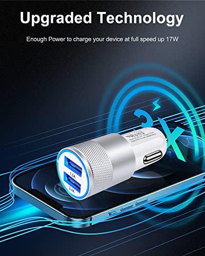 Image of Car Charger, Ailkin 3.4a Portable Dual Port USB Cargador Carro Fit Lighter Spot Socket Adapter for iPhone 11 Pro Max 11 Pro 11 X XR XS Max 8 Plus 7s 6s, iPad, Tablet, Samsung Galaxy Note 10+ S10 Plus
