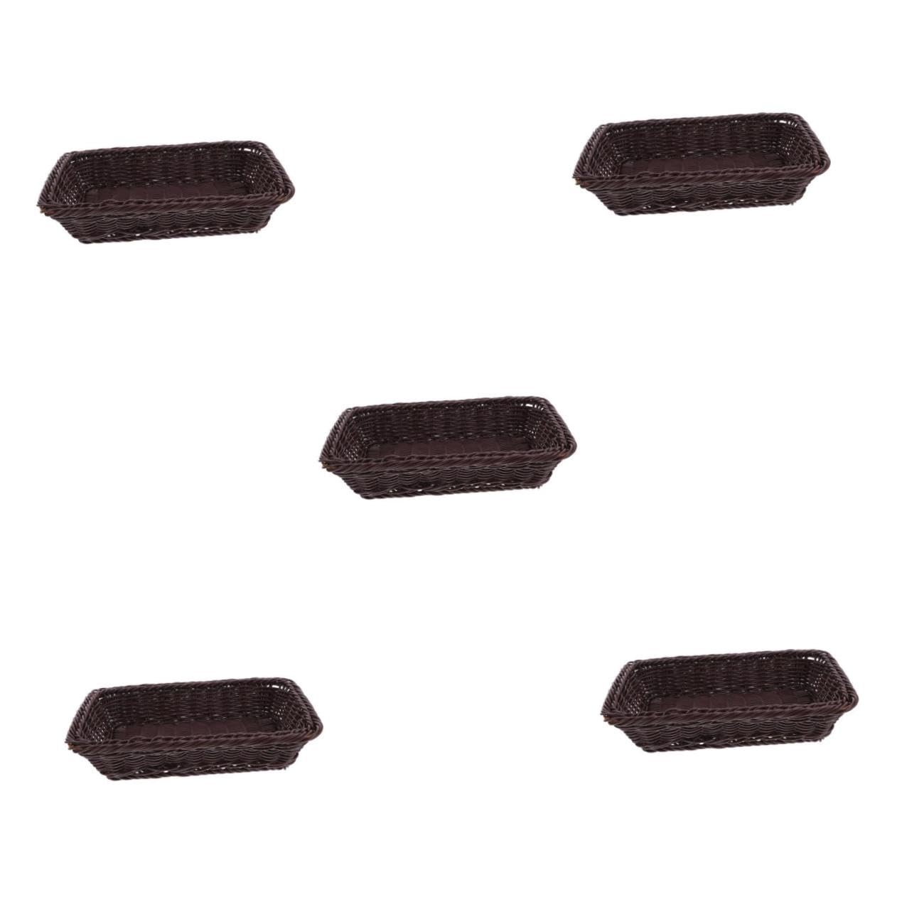 Cabilock 5 Stück Geflochtener Brotkorb Essenskörbe zum Servieren Korbkorb mit Deckel kleiner Korb Weidenkorb Obstkorb Korbaufbewahrung kleine geflochtene Körbe PVC Schwarz Wiederverwendbar