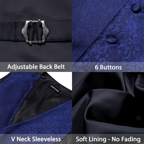 Image of Barry.Wang Men's Suit Vest Tie Bowtie Set Formal Silk Paisley Waistcoat Hanky Cufflinks Lapel Pin Set Wedding Party 7PCS