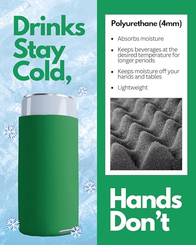 Image of PartyPrints 25 Pack Kelly Green Blank Slim Can Cooler Sleeves | Plain Seltzer Customizable Bulk Coolers for Beer Bottles & 12oz Tall Cans | Skinny Collapsible Drink Insulated Sleeve
