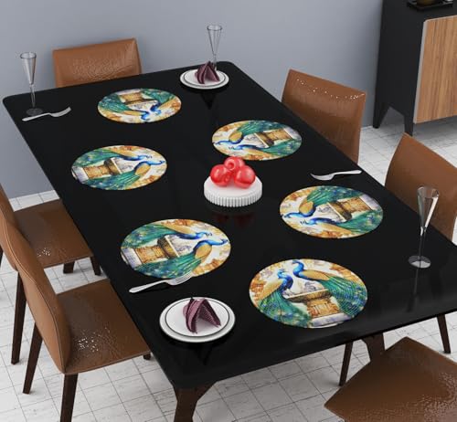 Image of LaVichitra Cotton Table Placemat | Dining Table Mat | Bed Side Table Mat | Cotton Round Shape Placemats | Washable PlaceMat for Shelves & Plant Pots - Pack of 6, Duet Peacocks