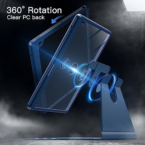 Image of JETech Rotating Cover Case for iPad 9 /8 /7 (10.2-Inch, 2021 /2020 /2019 Model, 9th /8th /7th Generation) with Pencil Holder, 360 Degree Rotation Protective Stand Cover Clear Back (Navy)