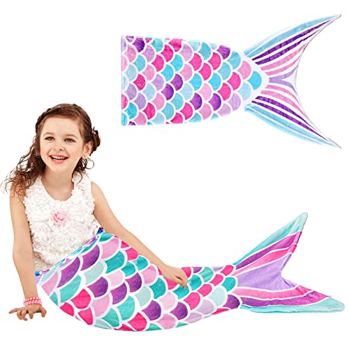 Vegena Manta De Sirena, Manta Suave Para Sofá, Arco Iris, Manta De Sirena, Para Niñas, Niños, Regalo De Cumpleaños, 145 X 50 Cm Azul Y Rosa