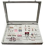 Wudygirl Clear Lid Earrings Ring Organizer Holder Velvet Jewelry Tray Display Showcase Storage 20 Pairs Earring Box Case Lockable（Ring Mix Earring Box）